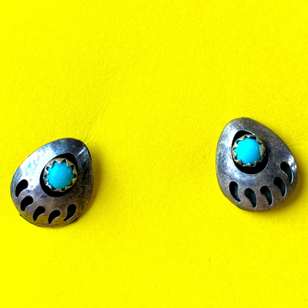 Sterling Silver and Turquoise Bear Claw Post Earrings
